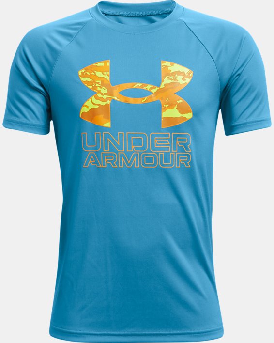 Boys' UA Tech™ Hybrid Print Fill Short Sleeve, Blue, pdpMainDesktop image number 0